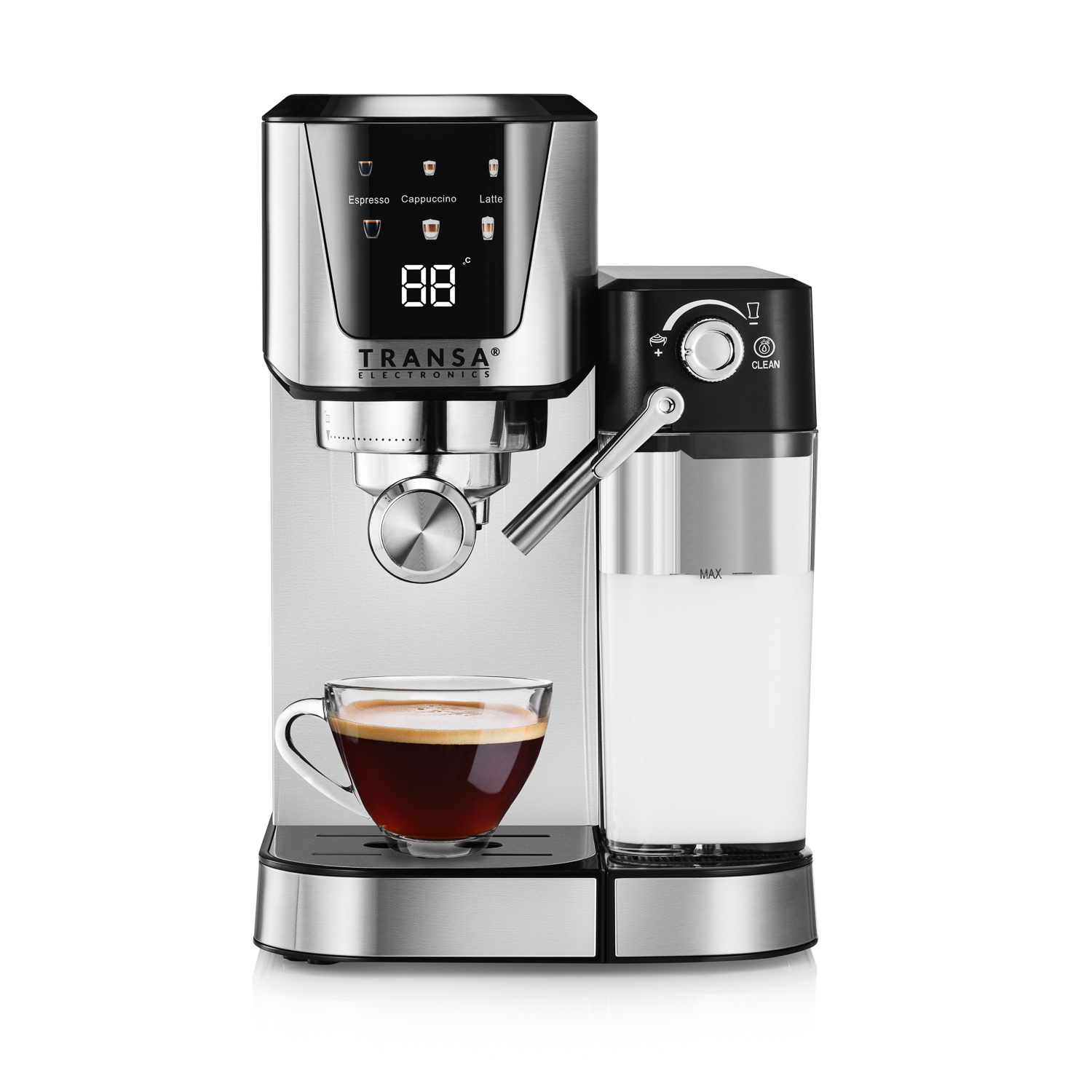 Dotykowy panel sterowania i wybór wielkości kawy w ekspresie CoffeeCraft TE-80